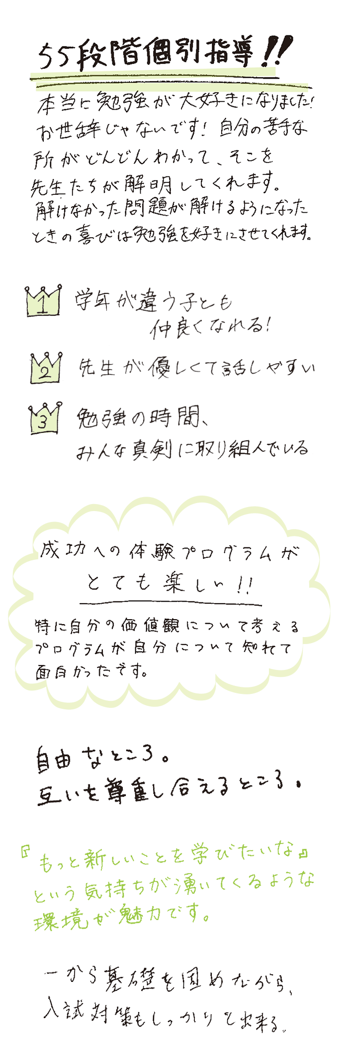 「四谷学院高校の魅力・オススメポイントは？」に対する在校生の声